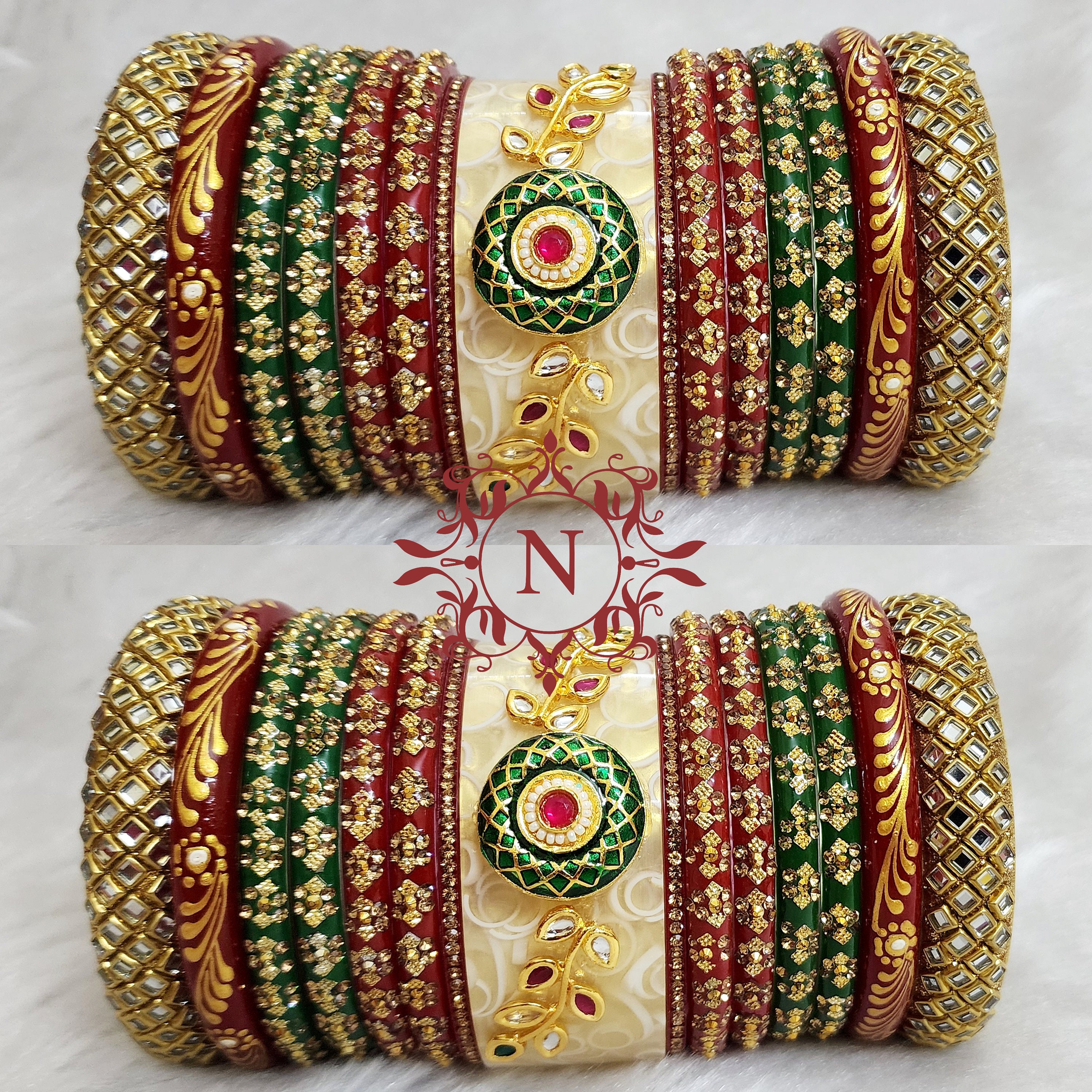 Heavy marwari rajputi Indian wedding bridal chura in multi colour  with kundan Fusion of both Punjabi and rajputi look