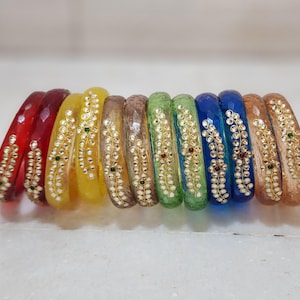 Gorgeous glass bangles/Indian wedding glass bangles with stone work/ crystal bangles/ bangle stack/ bangle set/ glass bangles multicolor