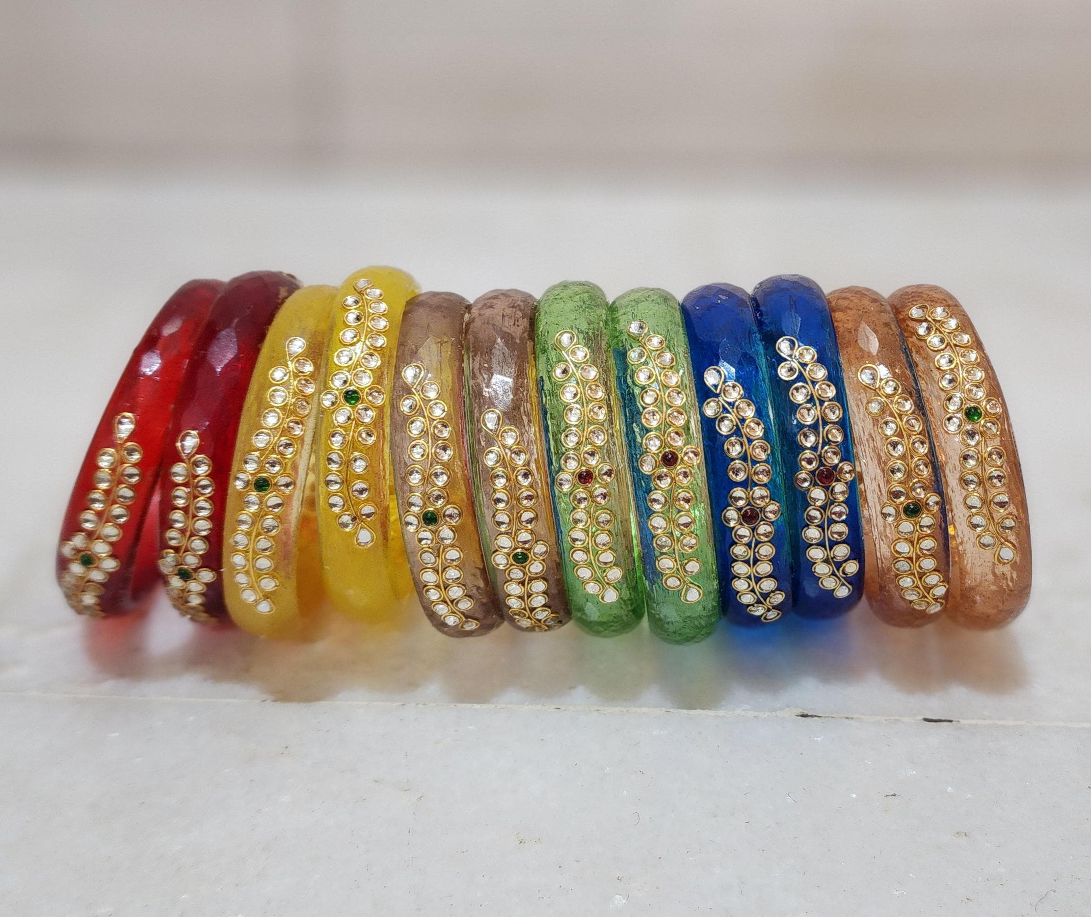 Gorgeous Glass Bangles/indian Wedding Glass Bangles With Stone Work ...