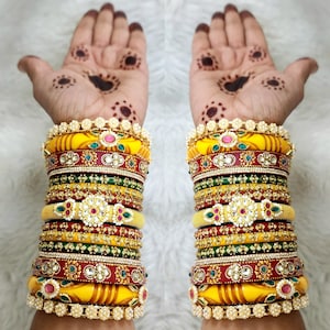 Gorgeous chuda/Indian wedding bridal chura with kundan work/ Punjabi and rajputi look/ bangle stack/ bangle set/ Indian wedding bangles