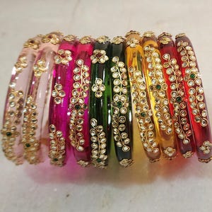 Gorgeous glass bangles/Indian wedding glass bangles with stone work/ crystal bangles/ bangle stack/ bangle set/ glass bangles multicolor