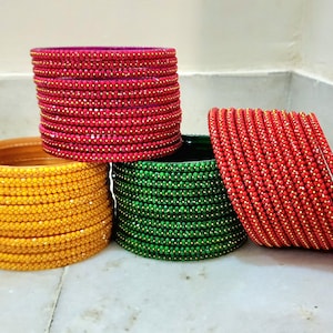 Gorgeous glass bangles/Indian wedding glass bangles with stone work/ crystal bangles/ bangle stack/ bangle set/ karwacauth bangles