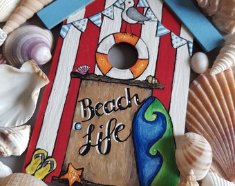 Beach Life Beach Wooden Sign  - Birdhouse Wooden Sign - Inspiring Wall Art Decoration - Beach Hut Sign