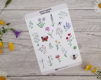 Wild Flower Sticker Sheet - 20 Cottagecore Wild Flowers Stickers - Notepad Stickers  - Diary Journal Stickers - Scrapbook Stickers