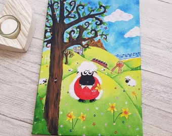 Welsh Themed Wooden Block Wall Art  - Welsh Sheep Block Picture - Block Wall Décor  - Welsh Wall Art - Block Wall Art -  Wall Décor