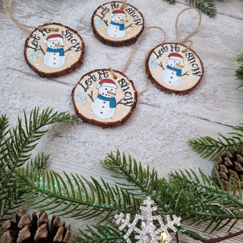 Let It Snow Snowman Log Slice Hanging Decoration Snowman Christmas Wood Slice Christmas Wood Slice Decoration image 3