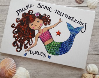 Mermaid Wooden Block Wall Art  - Mermaid Block Picture - Block Wall Décor  - Mermaid Wall Art - Block Wall Art -  Wall Décor