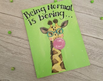 Being Normal Is Boring Block Wall Art  - Giraffe Block Picture - Giraffe Block Wall Décor  -Giraffe Wall Art - Giraffe Block Wall Art