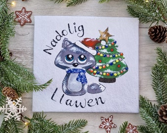 Nadolig llawen Sign/ Arwydd Nadolig Nadolig llawen / Racoon Christmas Sign / Welsh Christmas Sign / Christmas Decor / Santa