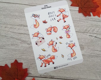 Fox Sticker Sheet - Notepad Stickers  - Diary Journal Stickers - Scrapbook Stickers - Fun Stickers - Animal Stickers