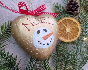 Snowman Noel Golden Heart / Heart Tree Decor / Christmas Heart / Xmas Heart / Christmas Decoration / Father Christmas / Santa