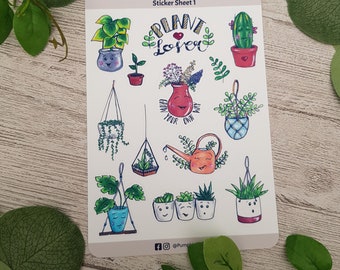 Plant Life Sticker Sheet -  Set of 13 Cute Stickers - Vinyl Notepad Stickers - Waterproof Vinyl Die Cut Sticker - Diary Journal Stickers