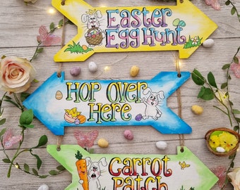 Easter Egg Hunt, Hop Over Here & Carrot Patch Signs - String Of 3 Easter Signs - Easter Bunting - Easter Decorations