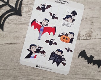 Vengeful Vampire Sticker Sheet - Notepad Stickers  - Diary Journal Stickers - Scrapbook Stickers - Spooky Scary Fun Halloween Stickers - Bat