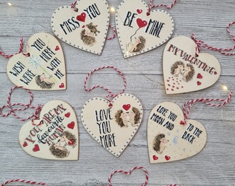 Be Mine - Love You More - Love You To The Moon & Back - Miss You - Wish You Were Here - Valentine Wood Heart Keepsake