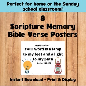 Bible Verse Scripture Memory Posters for Kids - 8 Printable 8.5x11” Bible Verses for Children, Preschool, Homeschool & Sunday School
