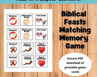 Printable Biblical Feasts Memory Matching Game for Children | Messianic Christian | Feasts of the Lord | PDF Download