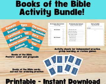 Books of the Bible Activity Bundle, Old Testament and New Testament, Bible Posters and Worksheets, Church Sunday School, Homeschool Bible