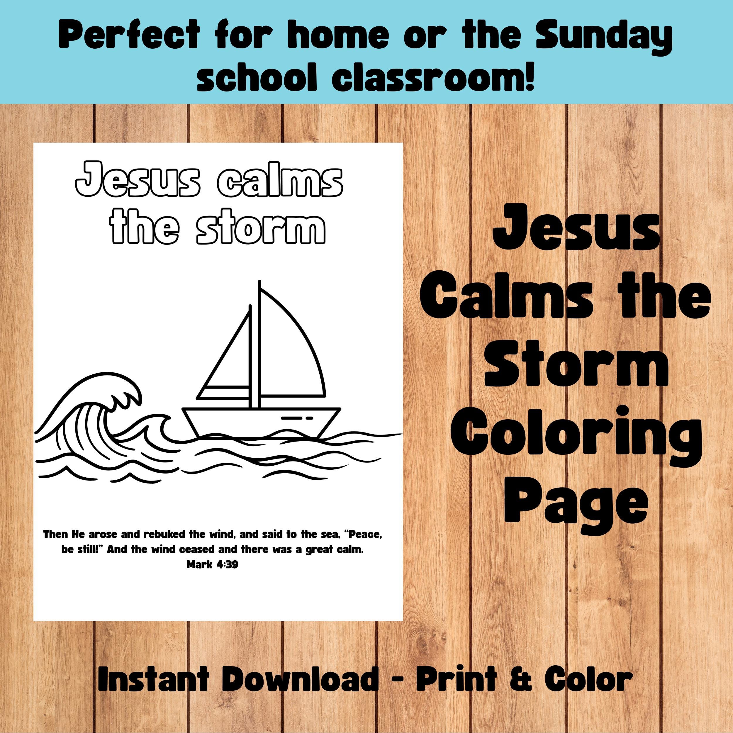 Jesus Calms the Storm Printable Bible Coloring Page | Sunday School ...