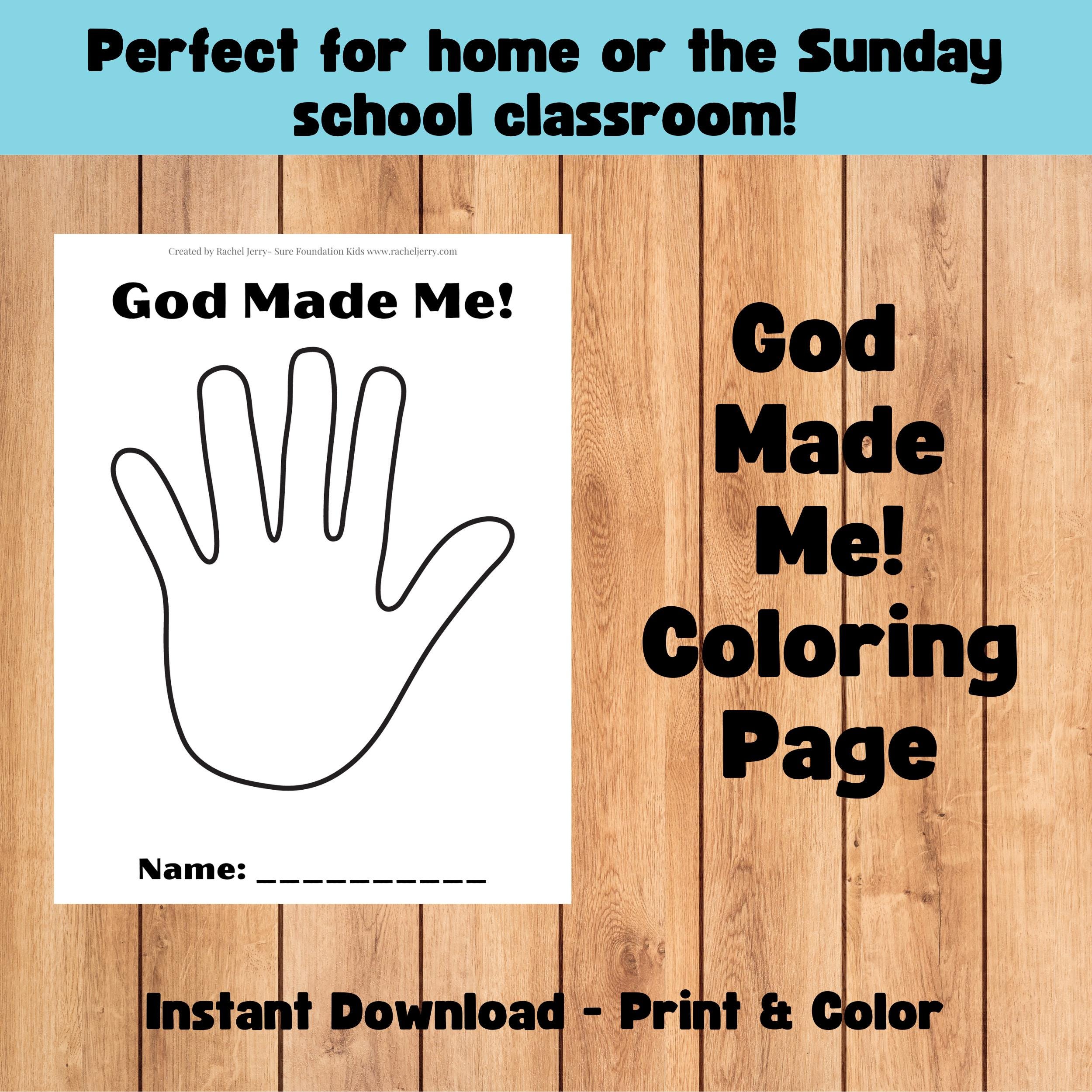 Christian 'God Made Me' Coloring Page - Printable 8.5x11 God's Creation, Made in God's Image for Preschool, Homeschool & Sunday School