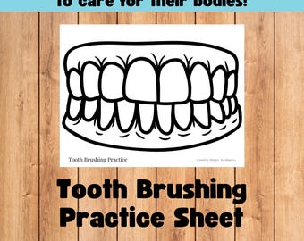 Printable Tooth Brushing Practice Sheet - Reusable Kids Dental Hygiene Activity, 8.5x11 Teeth Brushing for Preschool, Home, Daycare
