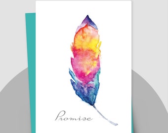 Watercolor Card Feather Instant Digital Download Blank Card Original Hand Painted Feather Art Print 5x7 Wall Art All Occasion Card