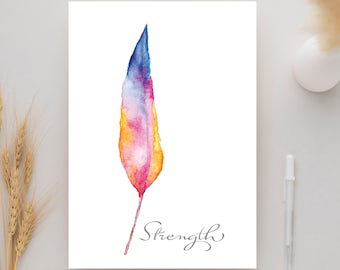 Watercolor Card Feather Instant Digital Download Blank Card Original Hand Painted Feather Art Print 5x7 Wall Art All Occasion Card