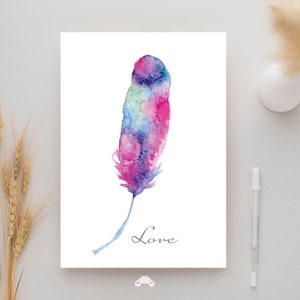 Aquarell Feder Sofortiger digitaler Download leere Karte Original handgemalte Aquarell Feder Kunstdruck 5 x 7 Wandkunst alle Anlass Karte