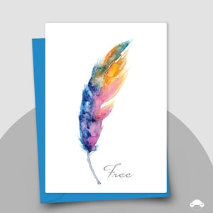 Plume aquarelle Téléchargement numérique instantané Carte vierge Original Peint à la main Aquarelle Plume Art Print 5x7 Wall Art All Occasion Card