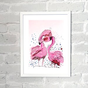Love flamingos - Malowanie tuszem alkoholowym na papierze Yupo