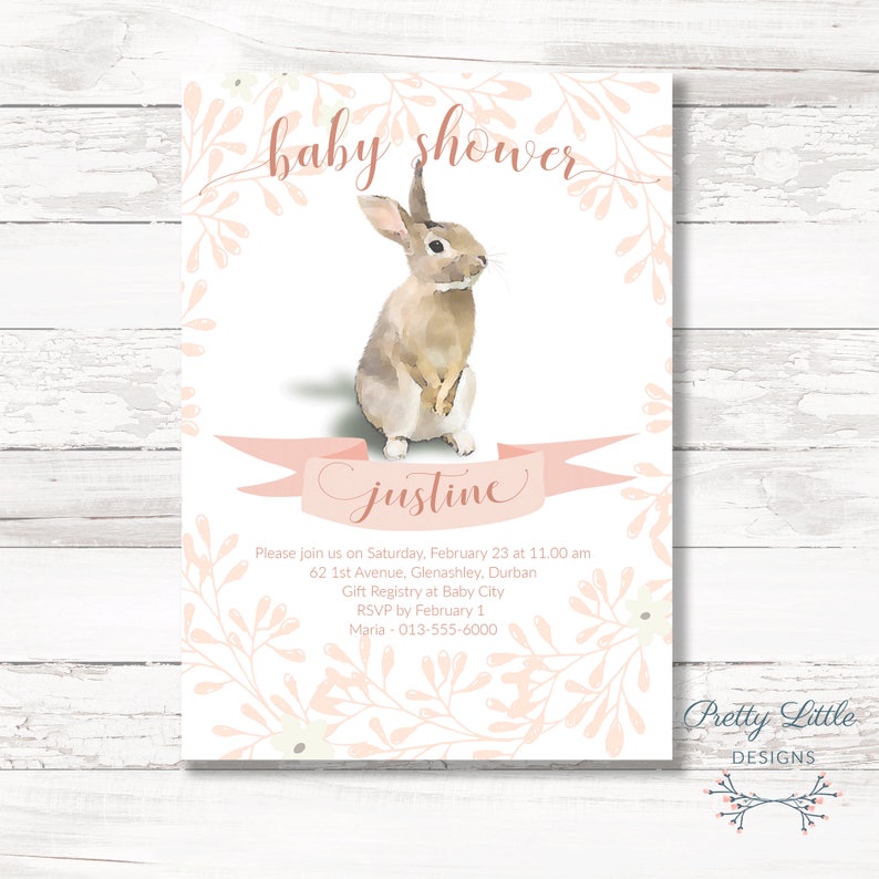 Pink Bunny Baby Shower Invitation Template Diy Printing Etsy