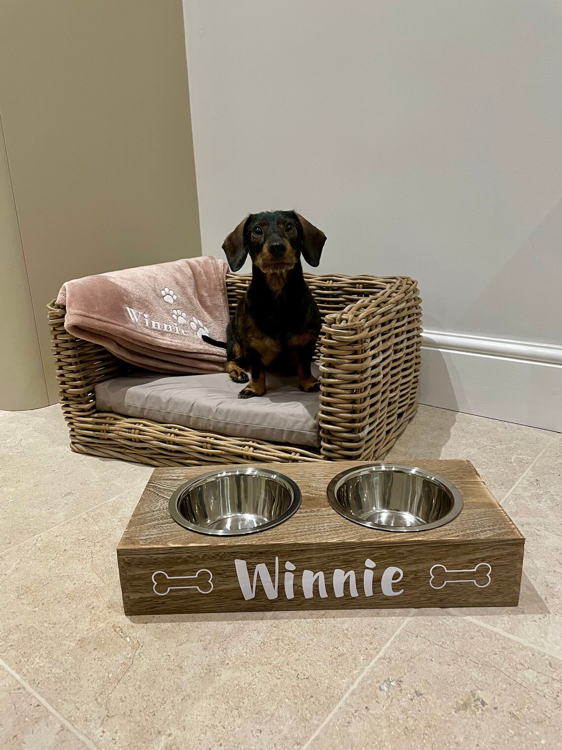 Wooden Personalised Dog Feeding Station Etsy