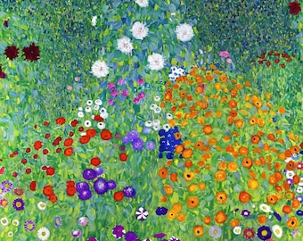 Klimt Flower Garden Canvas Print, Organic Cotton Reproduction