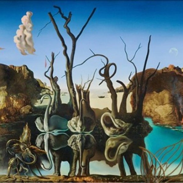 Salvador Dali Canvas, Cygnes réfléchissant les éléphants Toile, Dali Reproduction Print