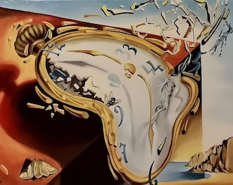 Salvador Dali Oil painting, Soft Watch at the Moment of First Explosion aka Clock Explosion Canvas, Dali Reproduction Oil painting handmade