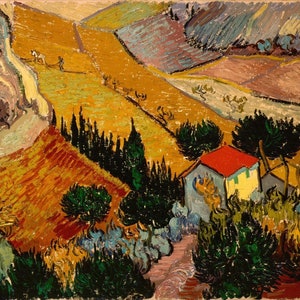 Van Gogh Landscape with house and ploughman, Van Gogh Reproduction Print