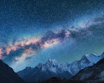 Milky Way Landscape Canvas Print, Framed Modern Wall Art