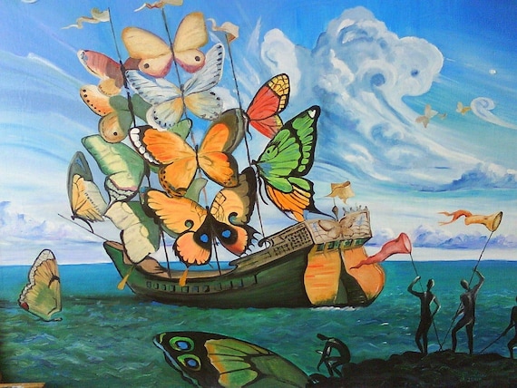 Salvador Dali Canvas, Dali The Butterfly Ship Canvas Wall Art 