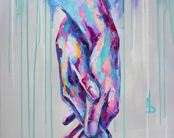 Holding Hands Abstract Canvas Art, Modern Living Room Wall Decor