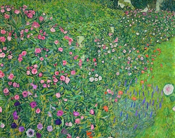 Gustav Klimt Canvas, Italian Garden Landscape (1913) Print Reproduction, Flowers Green Landscape Wall Art