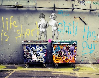 Banksy 'Life is Short' Graffiti Canvas Print, Modern Street Art