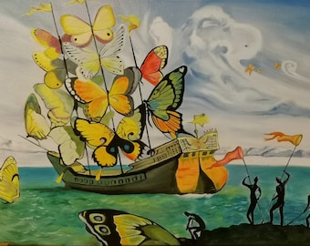 Dali The Butterfly Ship Canvas, Handmade Oil painting reproduction, Salvador Dali Reproduction, Wall art canvas, Oil painting reproduction