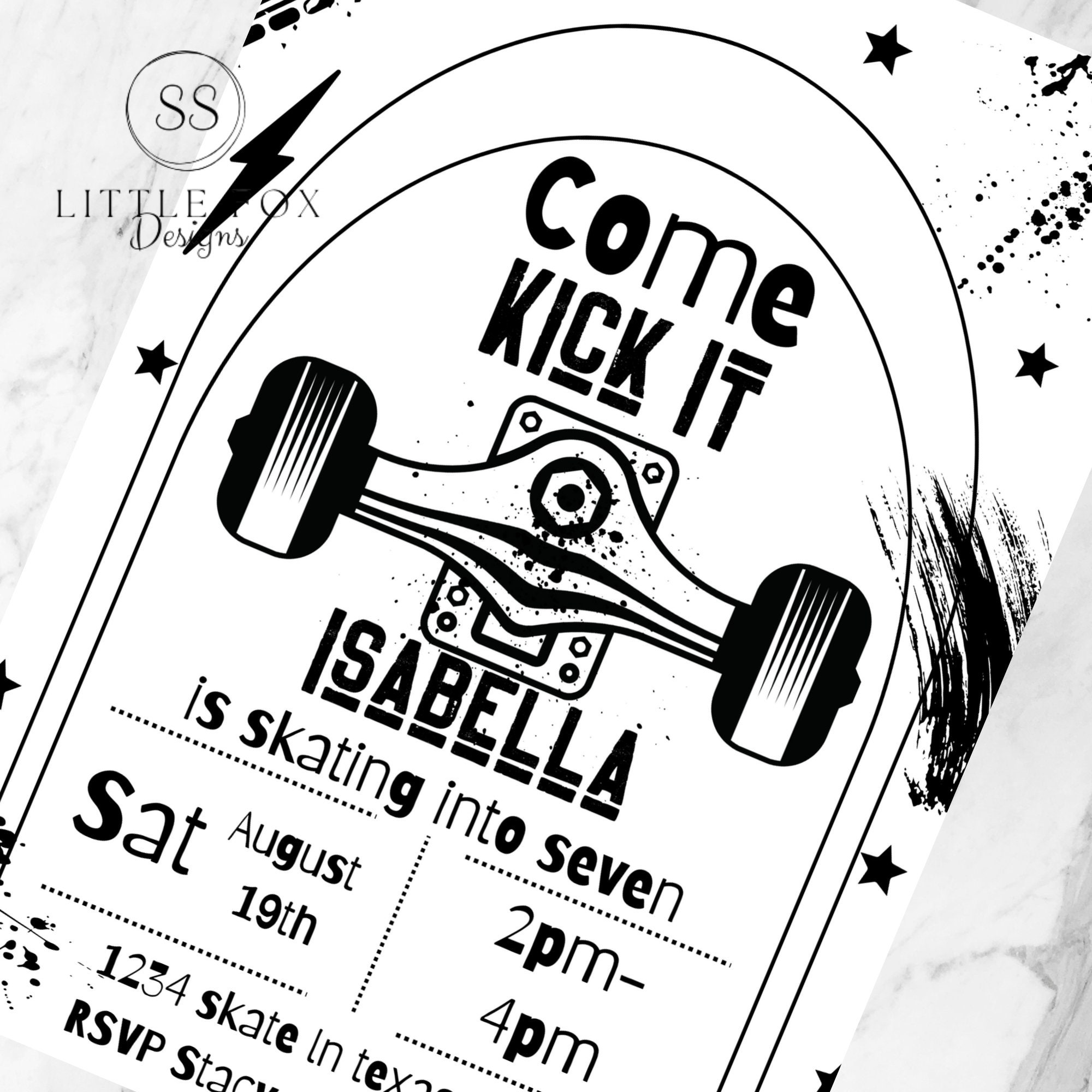 Come Kick It Skateboard Birthday Invitation Skater Invite Etsy