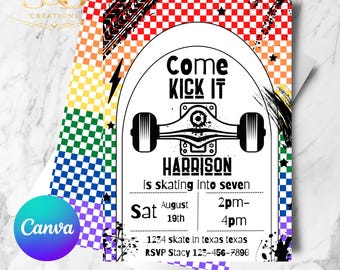 Come Kick It Skateboard Birthday Invitation | Editable Canva Template | Skate Party Invite (Digital Download)
