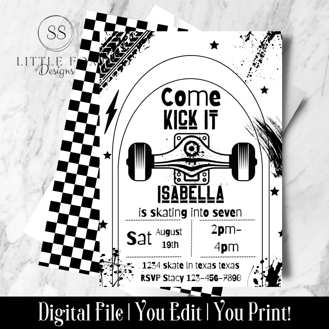 Come Kick It Skateboard Birthday Invitation Skater Invite Etsy