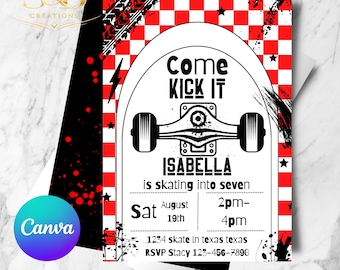 Come Kick It Skateboard Birthday Invitation | Editable Canva Template | Skate Party Invite (Digital Download)