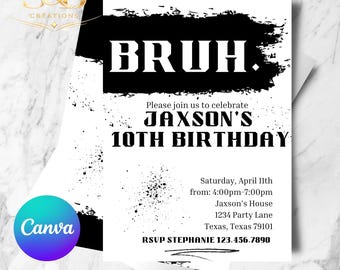 Bruh Birthday Invitation Editable in Canva | Bruh Teen Party Invite | Bruh Tween Birthday Printable Digital Invitation
