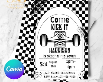 Come Kick It Skateboard Birthday Invitation | Editable Canva Template | Skate Party Invite (Digital Download)