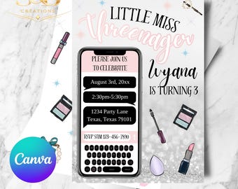 Little Miss Threenager Birthday Invitation | Editable Canva Template (Digital Download)