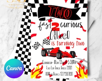 Two Fast 2 Curious Birthday Invitation Editable in Canva | Second Birthday Party Invite | Toddler Birthday Printable Digital Invitation